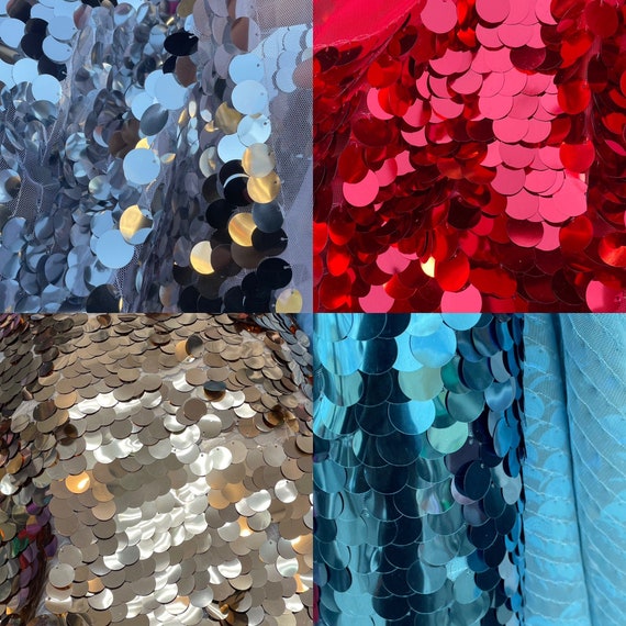 Shiny Paillette Circle Sequins 20mm  Sequins on Mesh Fabric sold By the Yard - 20mm{Backdrops}