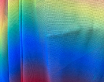 Tie Dye rainbow MESH Fabric colors tie dye mesh fabric Sold by the Yard- Poly Spandex 4 way stretch Dance-wear  Mesh Fabrics