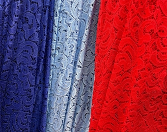 Beautiful  Lace stretch fabric 4 way stretch lace fabric sold by yard 58” wide. 3 colors available