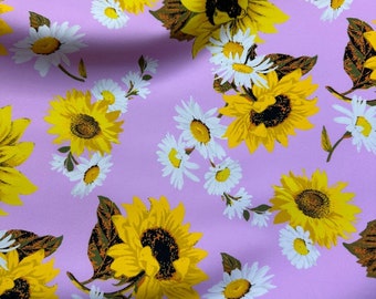 Sunflower on Pink Spandex fabric 4 way stretch 60” wide. Sold by yard. Ships worldwide from Los  Angeles CA