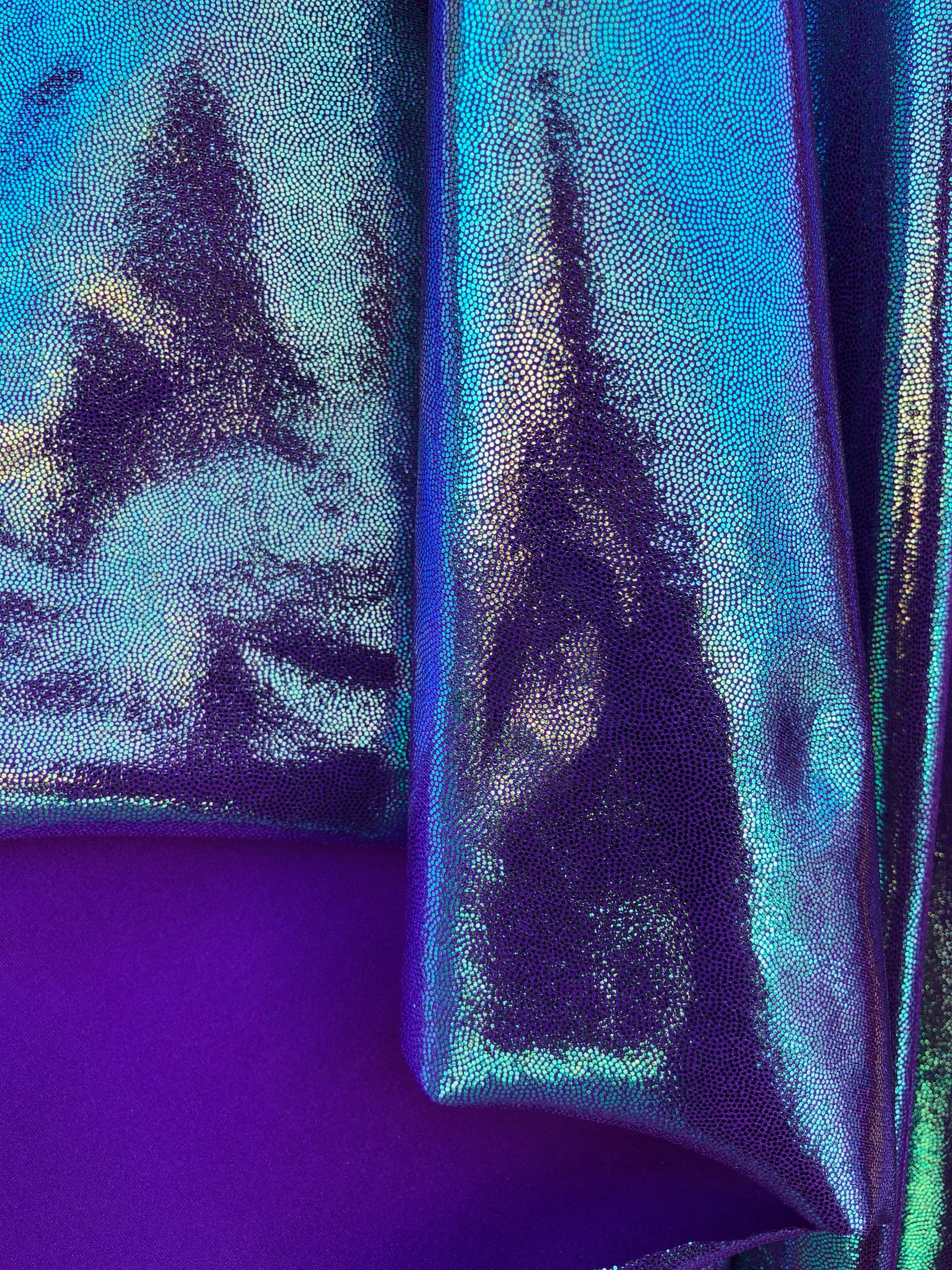Purple Iridescent Foggy Shiny Foil Metalic on Spandex Fabric Sold by Yard 4  Way Stretch Purple Four Tone Iridescent Fabric 
