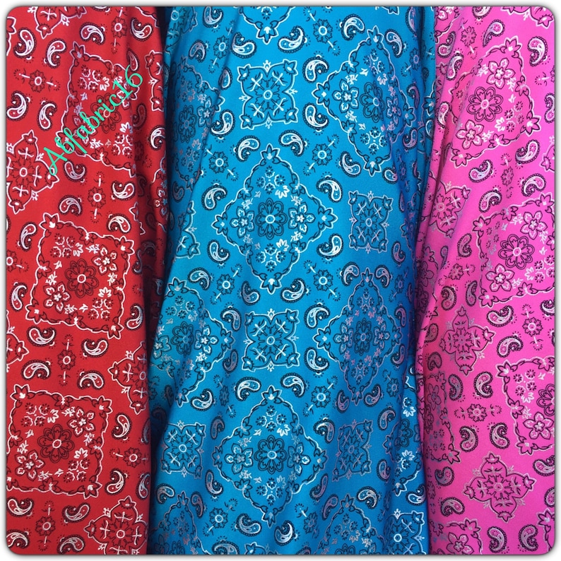 Bandana print Lycra Spandex Fabric Sold By The Yard. 6 colors Etsy