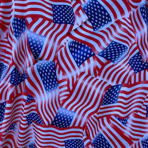 USA Flags Print on Nylon Spandex Fabric 4-Way Stretch.American flag print fabric sold by yard