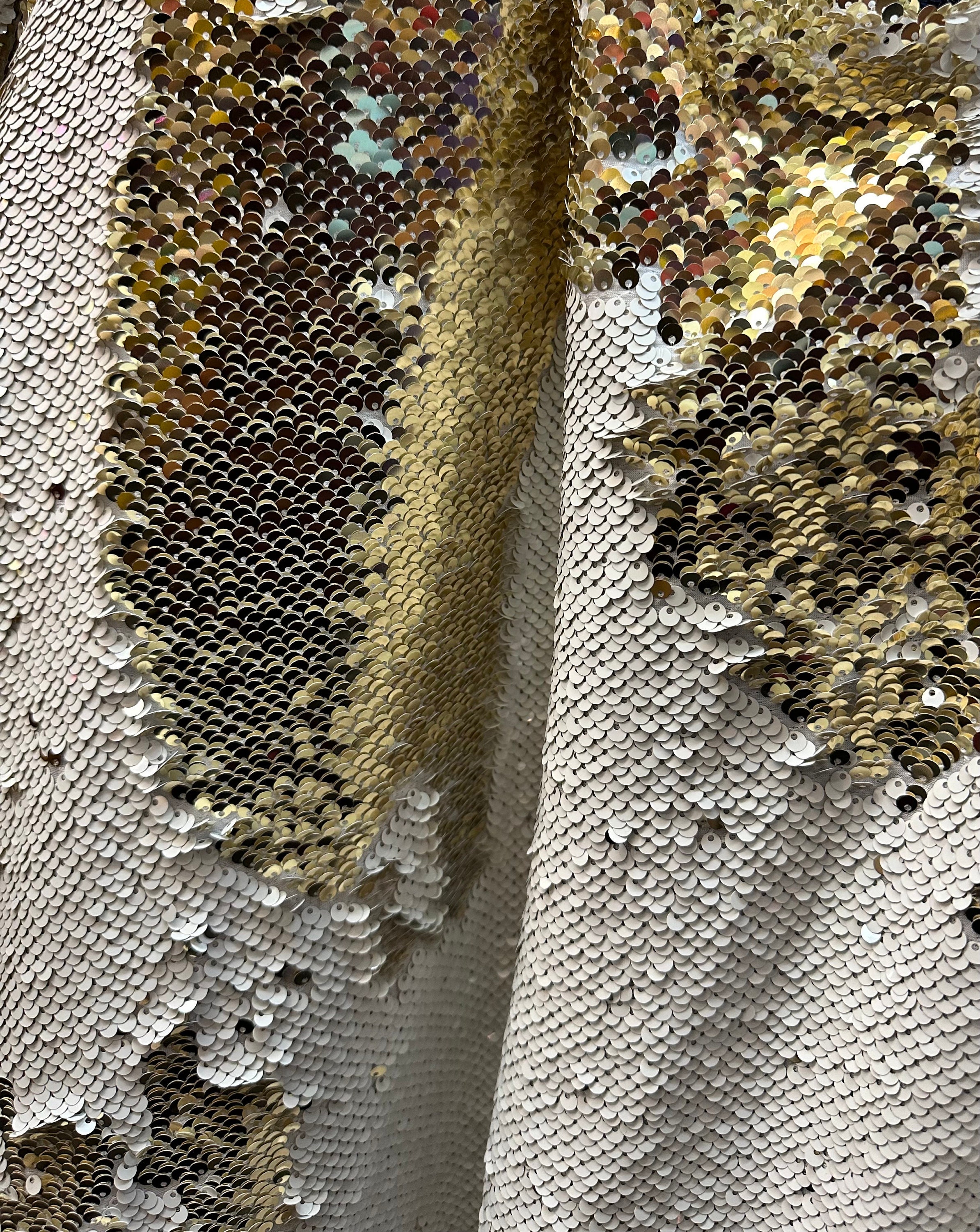 Reversible Sequin Gold/white Flip Sequin Fabric: 5mm Two-tone Reversible Sequins, 60 ...