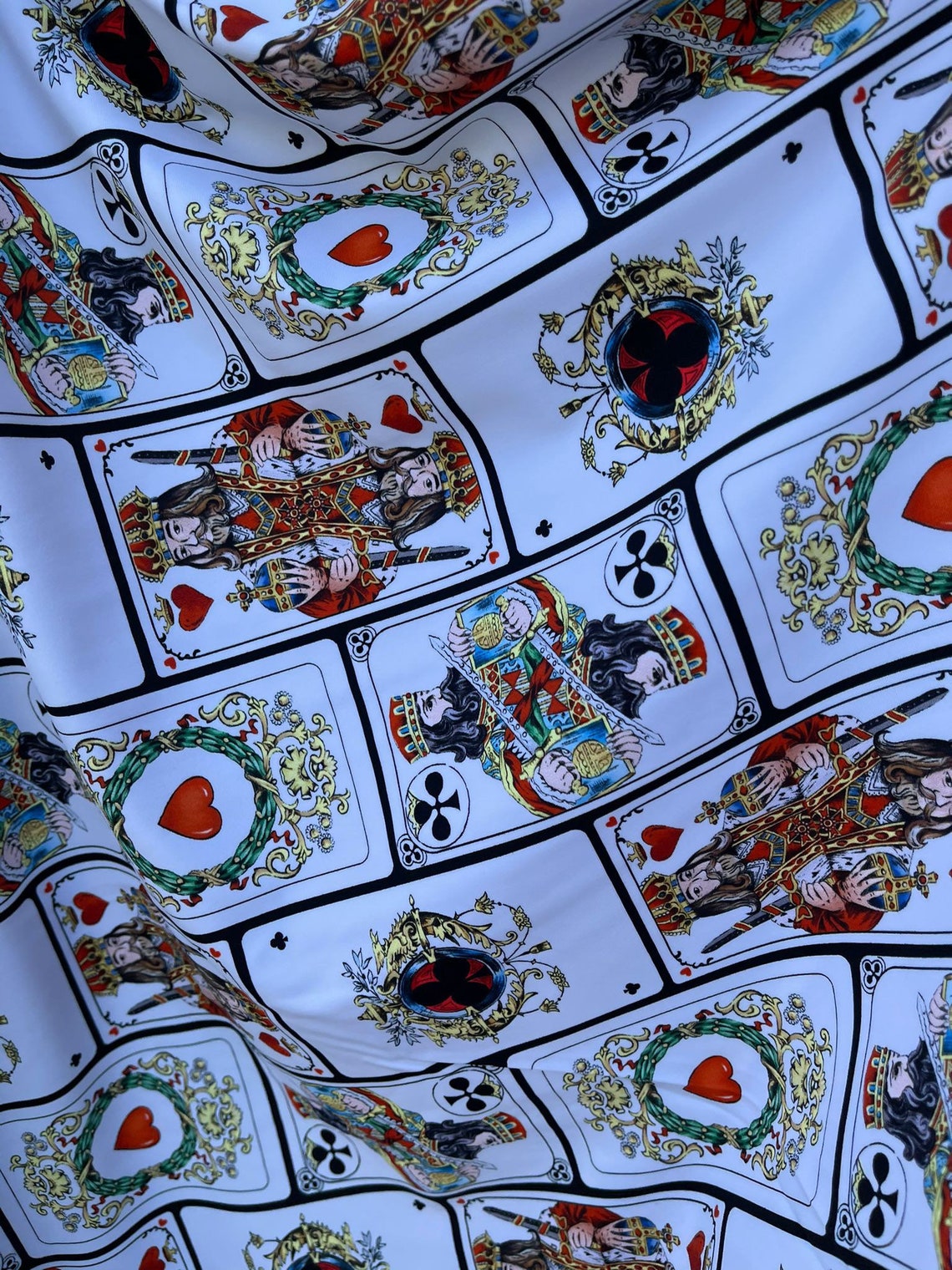 New WHITE/ Playing Cards Print on Nylon SPANDEX Fabric- 4way Stretch ...