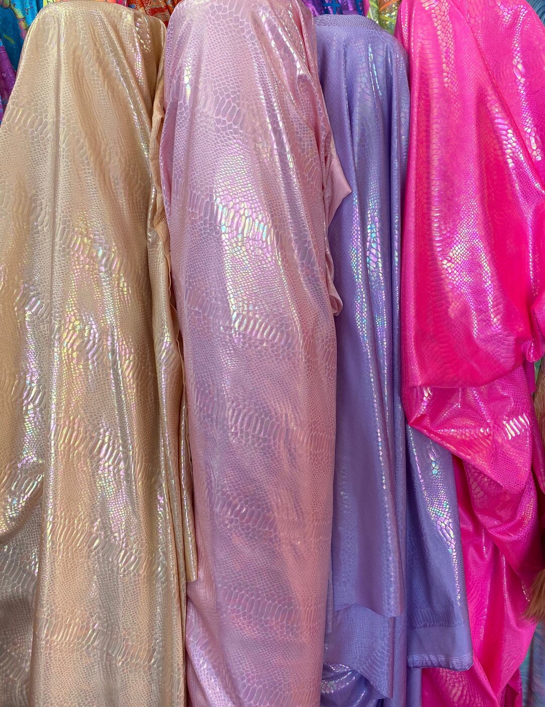 Iridescent Snake Print on Nylon Spandex Fabric Sold by Yard 7 Different