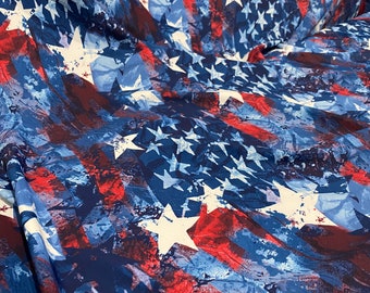 New Patriotic Tie dye American Flag Print on Nylon Spandex Fabric 4-Way Stretch American flag print fabric sold by yard 60” wide USA