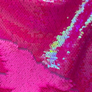 Sirena iridescente rosa neon, nuove paillettes bicolore ribaltabili/Tessuto reversibile venduto tagliato su misura Paillettes sirena