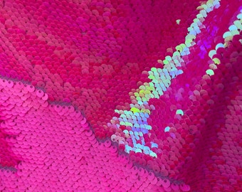Neon Pink Iridecent Mermaid New Two Tone Flip up sequins/Reversible fabric sold by Yard Mermaid Sequins