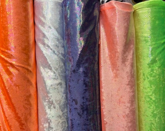 New Iridescent Foil Dragon Reptiles Scales Print on Crush Velvet Fabric Sold by the Yard- Clear iridescent Reptile <<6 colors available>>