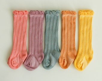 SPRING 2024 Ruffle top Hand dyed knee high socks, LIMITED EDITION,colored knee high,  baby socks, baby knee high socks, toddler girls