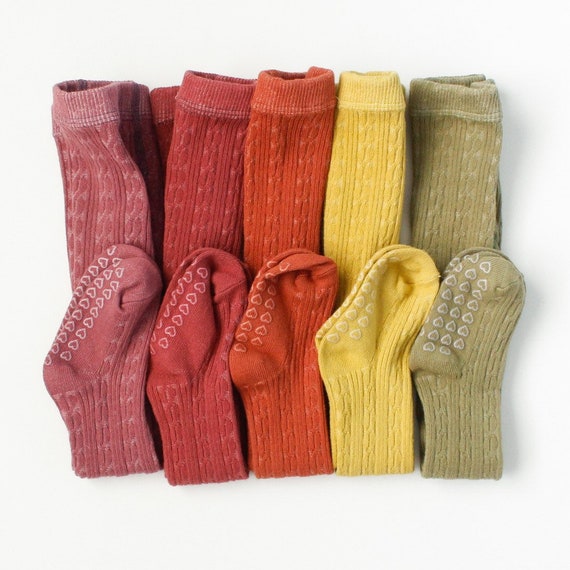 Hand Dyed Cable Knit Baby Tights, Fall Colors, Non-Slip FALL 2021