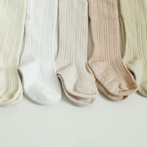 NEUTRAL Hand dyed cable knit tights, baby tights, cable knit tights, girls tights, warm tights image 1