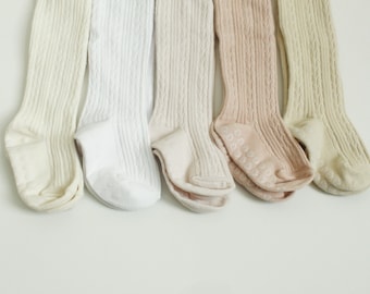 NEUTRAL Hand dyed cable knit tights, baby tights, cable knit tights, girls tights, warm tights