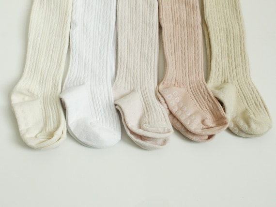 NEUTRAL Hand Dyed Cable Knit Tights, Baby Tights, Cable Knit