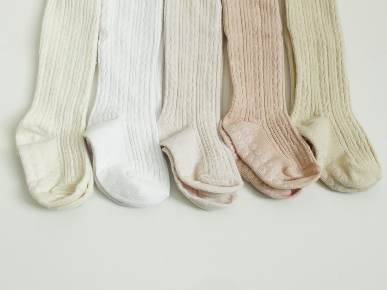 NEUTRAL Hand dyed cable knit tights, baby tights, cable knit tights, girls tights, warm tights image 1