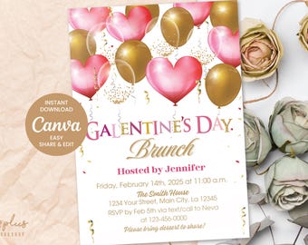 SOFORTIGER DOWNLOAD Canva Herz Ballon Galentinstag Animierte Einladung Galentines Day Brunch-Einladungen Party einladen Bearbeitbar