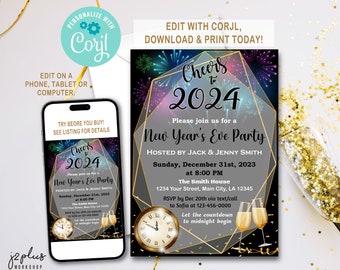 INSTANT DOWNLOAD Corjl New Years Eve Invitation New Years Eve Party Invitation New Year Invitations New Year's Eve Invite Editable Template