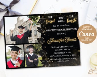 Photo Graduation Announcement Invitation, Graduation Party Invitation, Graduation Celebration, Easy Editable Canva Template Digital Download
