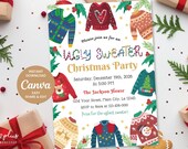 Ugly Sweater Christmas Invitation, Ugly Sweater Christmas Celebrate, Christmas Holiday Party, Easy Editable Canva Template Digital Download