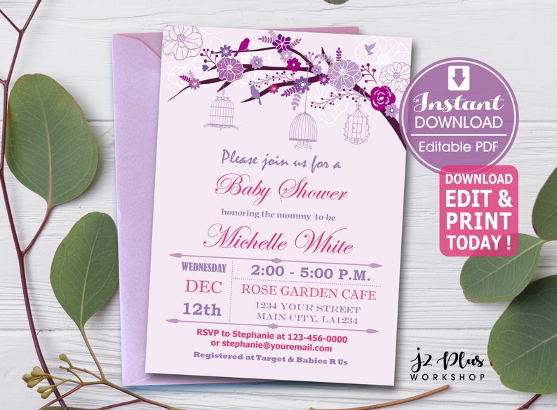 Instant Download Baby Shower Invitation Printable Bird Cage Etsy