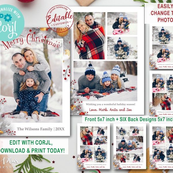 INSTANT DOWNLOAD Corjl Photo Christmas Cards Template, Photo Christmas Card Template, Christmas card with photo Template, Editable Printable