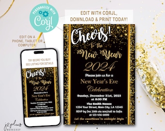 INSTANT DOWNLOAD Corjl New Years Eve Invitation New Years Eve Party Invitation New Year Invitations New Year's Eve Invite Editable Template