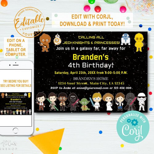 EDITABLE PRINTABLE Star Wars Party Invitation Pdf DOWNLOAD - Etsy
