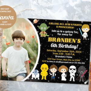 Animated Star Wars Birthday Animated Invite: DIY Canva Photo Template (Instant Download)