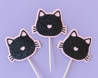 Black Cat Cupcake Toppers | Happy Purrthday Party Theme, Let's Pawty