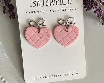 Textured Heart Earrings | Valentine’s Day Clay Earrings Gifts for her | Polymer Clay Heart Dangle Earrings | Textured Heart Clay Earrings