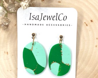 Green Marbled Polymer Clay earrings | Marble Clay dangle earrings | Marble Polymer Clay Earrings | Marble Polymer Clay Oval Earrings