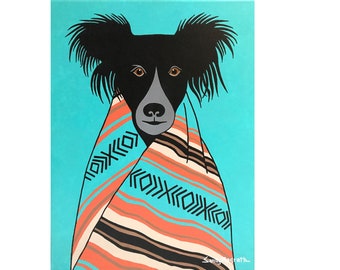 Border Collie Print titled "Jade in Indian Blanket" by Artist Sandy Magrath