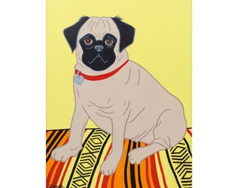 Pug Print titled "Pug on a Rug" by Artist Sandy Magrath