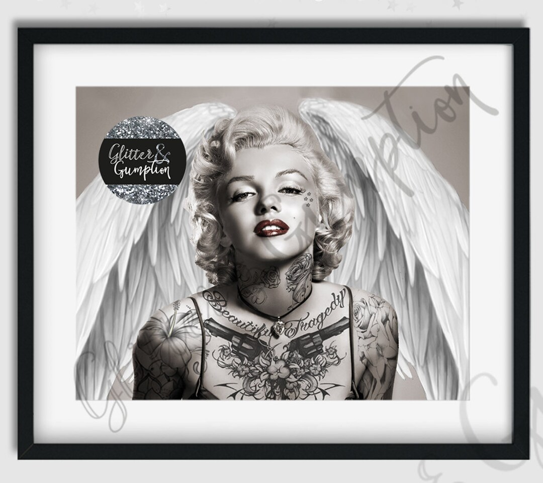 Fashion Marilyn Monroe Tattoo Angel Wings Bedroom Office Wall