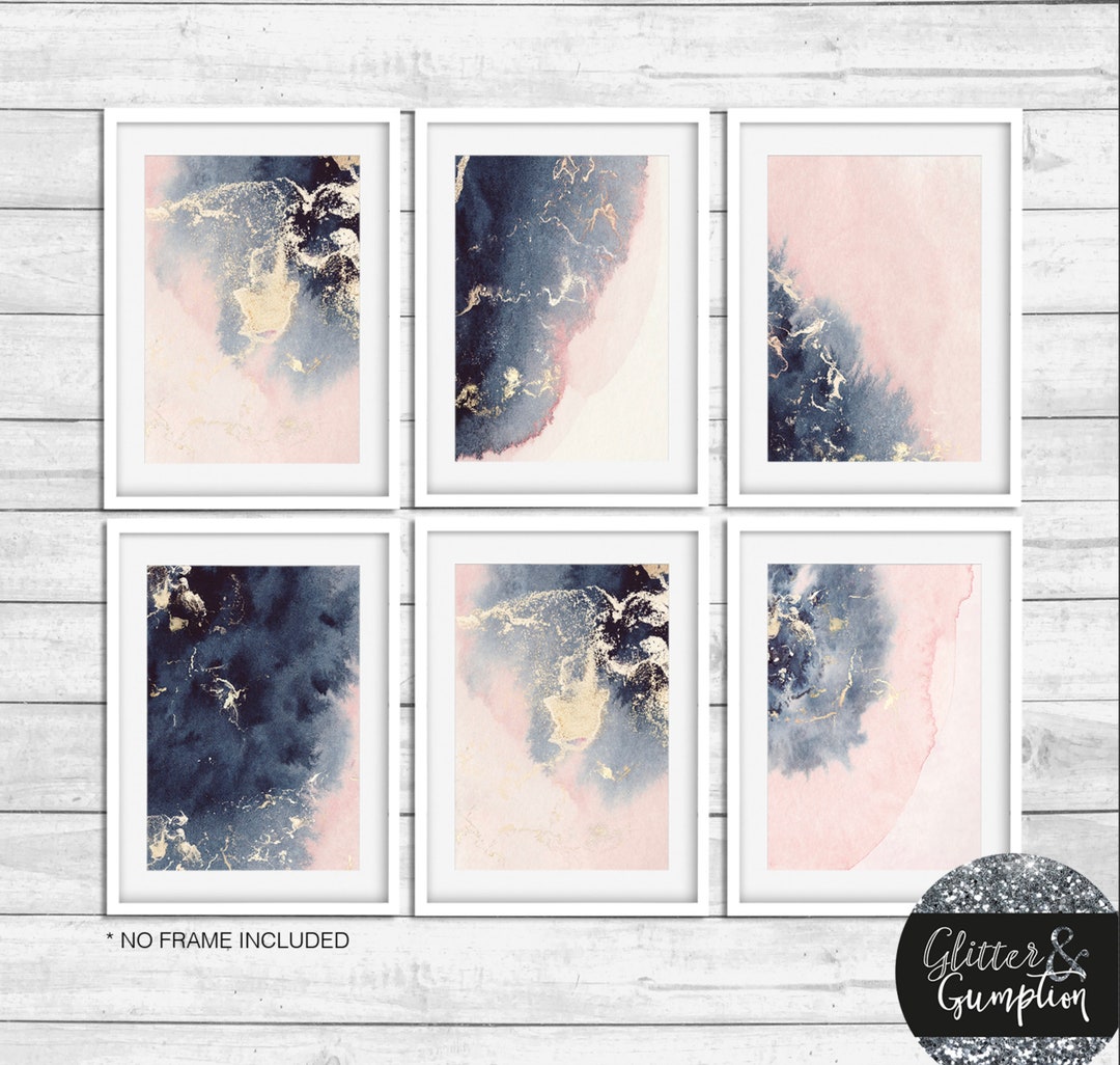 Blush Pink Navy Cream Abstract Wall Art, Abstract Art, Art Prints ...