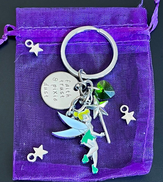 Disney PRINCESS TINKERBELL Fairy Keyring Gift “Faith trust pixie dust”  Keychain Stocking filler