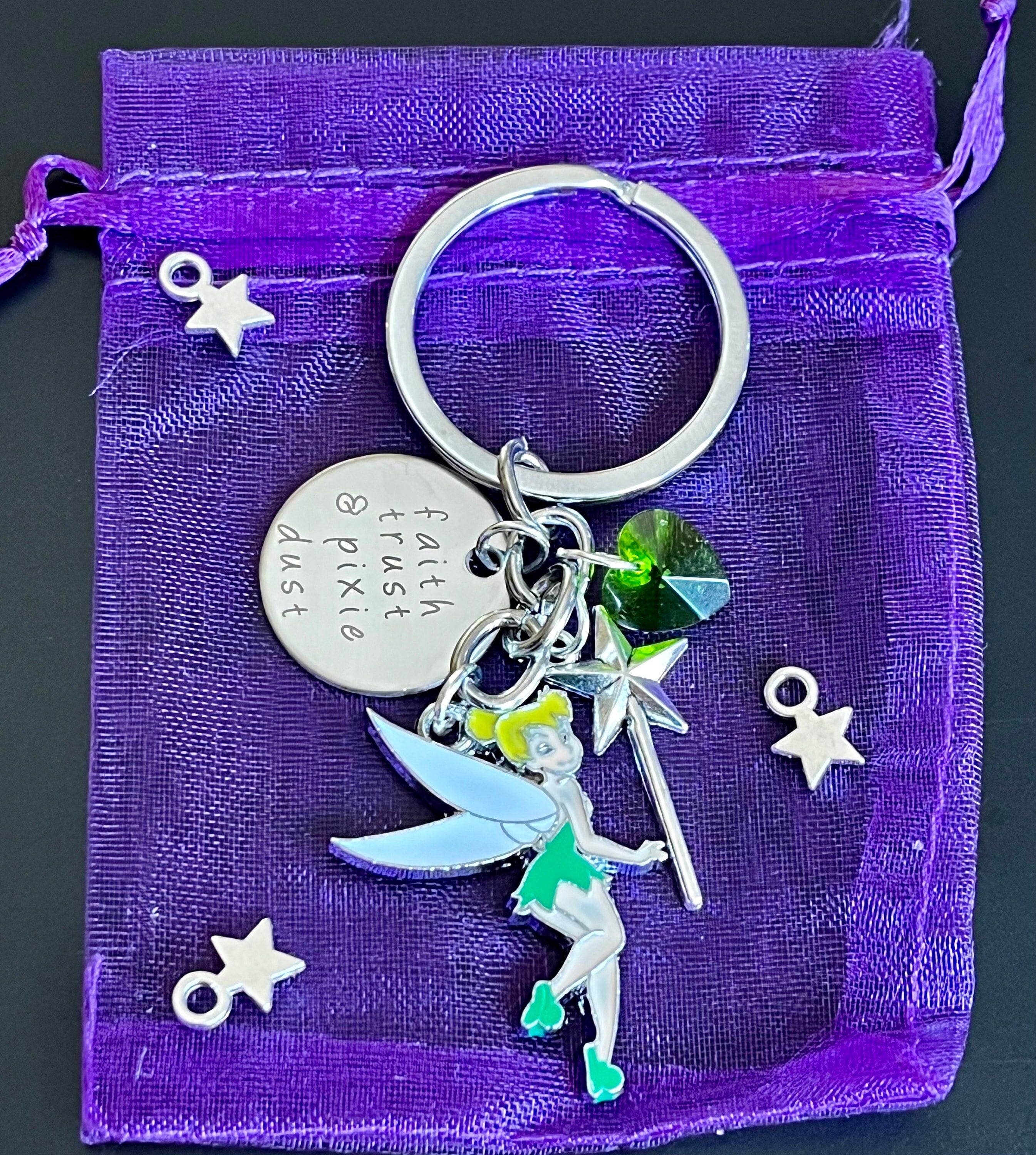Disney PRINCESS TINKERBELL Fairy Keyring Gift “Faith trust pixie dust”  Keychain Stocking filler