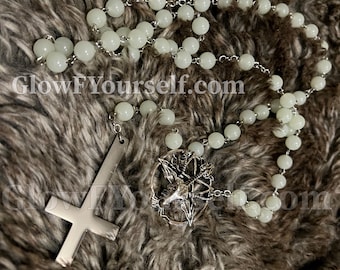 Aangepaste Baphomet-rozenkrans: glow in the Dark satanische kralen