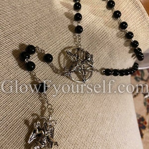 Pentagram and Baphomet rosary, in glow in the dark or black and silver, just in time for Christmas! hail Satan! Metal Jesus Christ 666
