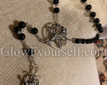 Pentagram Baphomet-rozenkrans: Glow in Dark of Black & Silver