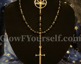 Rozenkrans met zwaard en baphomet: zwart, zilver of glow in the dark