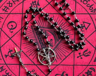 Custom Made Baphomet Rosary – Satanic Glow in Dark or Black & Silver Necklace - Occult Jewelry