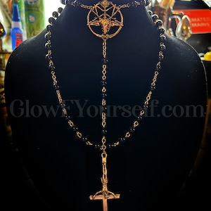 Custom Baphomet rosary, in glow in the dark or black and silver, just in time for Christmas! hail Satan! Metal Jesus Christ 666