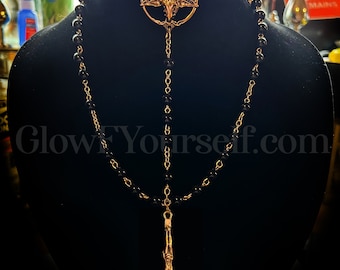 Custom Baphomet rosary, in glow in the dark or black and silver, just in time for Christmas! hail Satan! Metal Jesus Christ 666