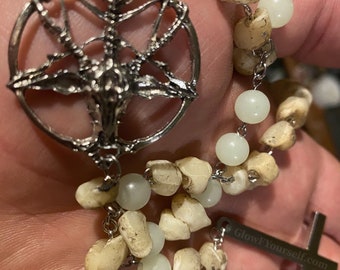 Bahpomet rosary, made out of TEETH!  Hail Satan, praise Jesus, 666 etc