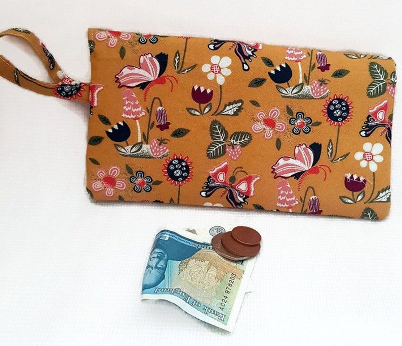 Gifts for girls Small make up pouch Floral coin pouch Mustard floral purse Make up holder Snap pouch Credit card holder Floral purse