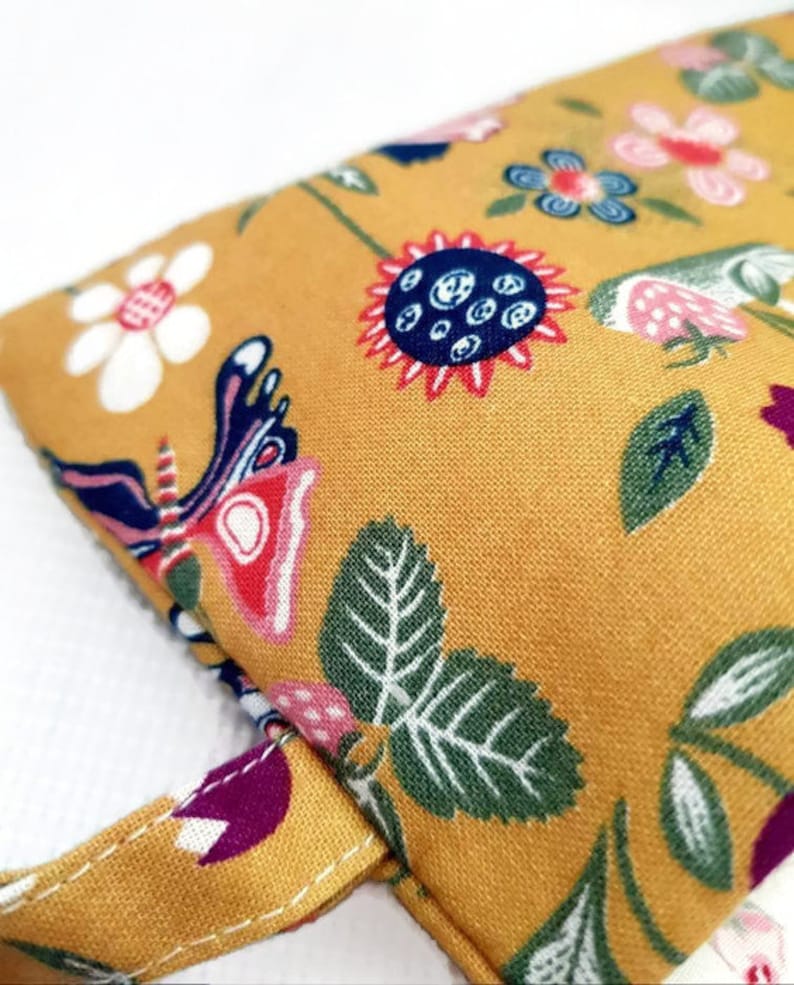 Gifts for girls Small make up pouch Floral coin pouch Mustard floral purse Make up holder Snap pouch Credit card holder Floral purse