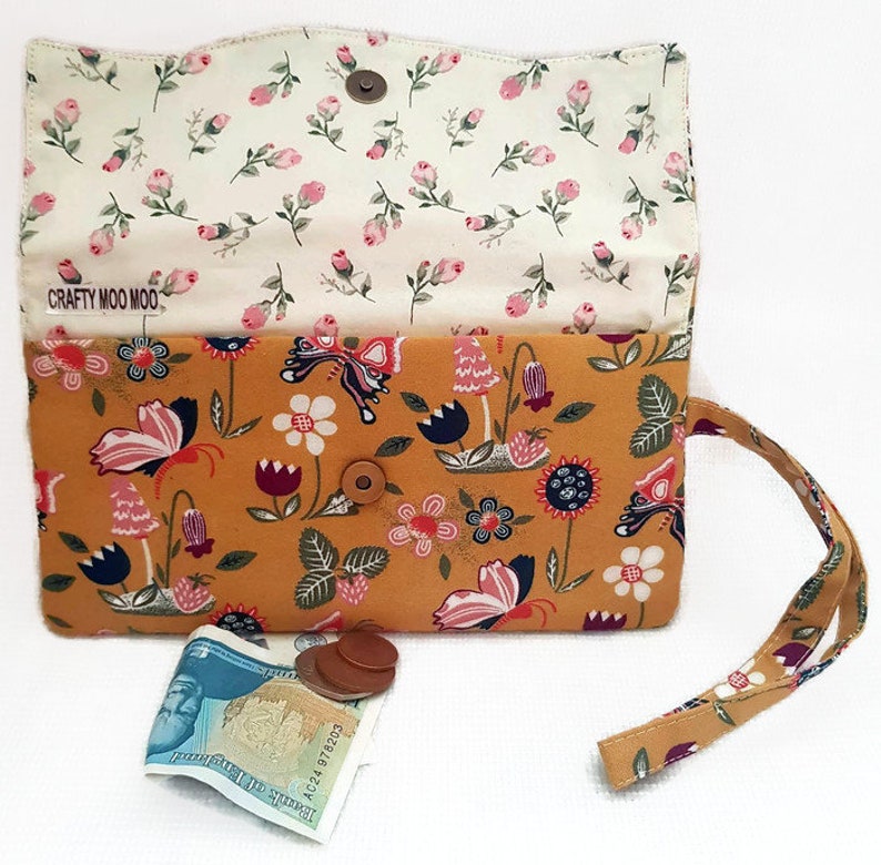 Gifts for girls Small make up pouch Floral coin pouch Mustard floral purse Make up holder Snap pouch Credit card holder Floral purse