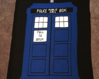 Doctor Who TARDIS "Geronimo!" crochet blanket - PATTERN ONLY